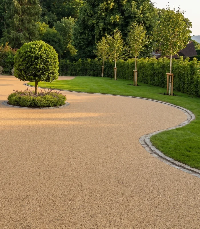 Resin bound walkway in a landscaped residential development